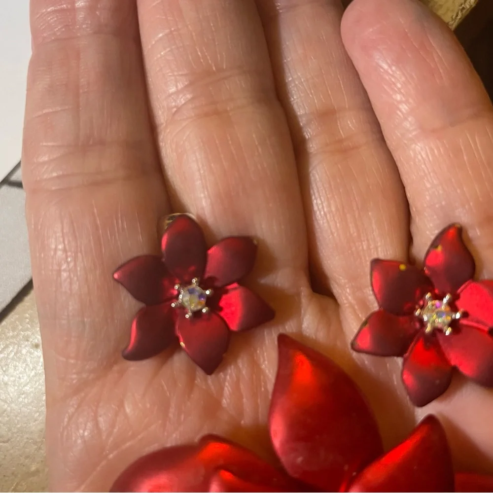 Eisenberg Poinsettia Ice Brooch Pin & Matching CLIP earrings signed